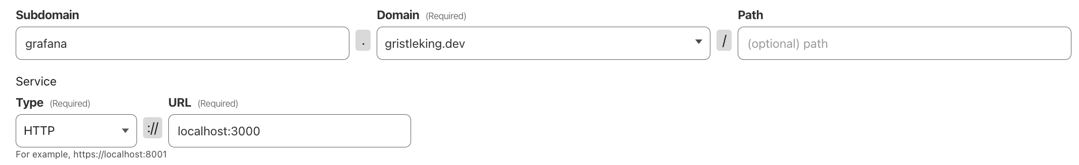 Add the hostname and post for Grafana