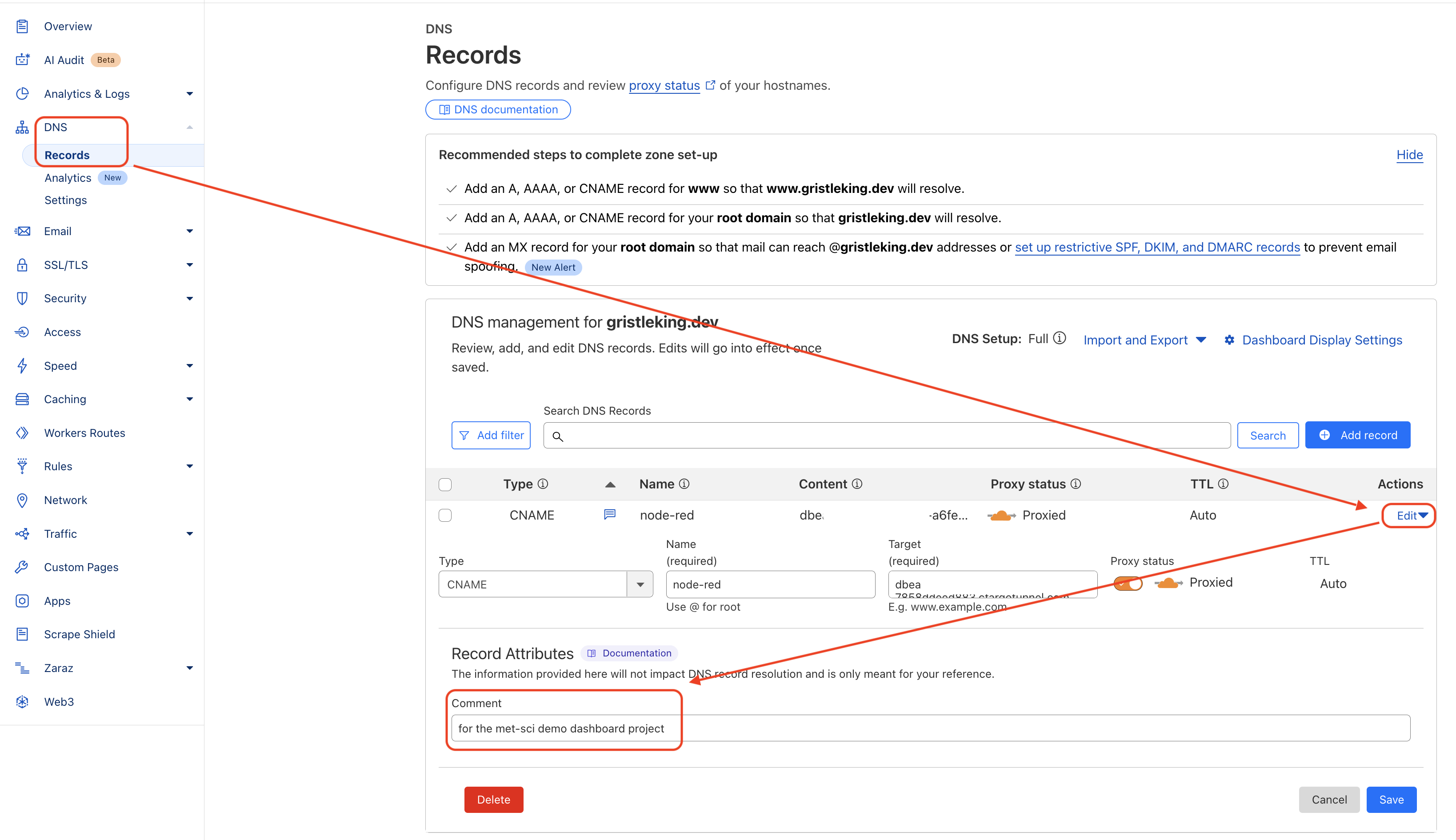 Add notes to your DNS records