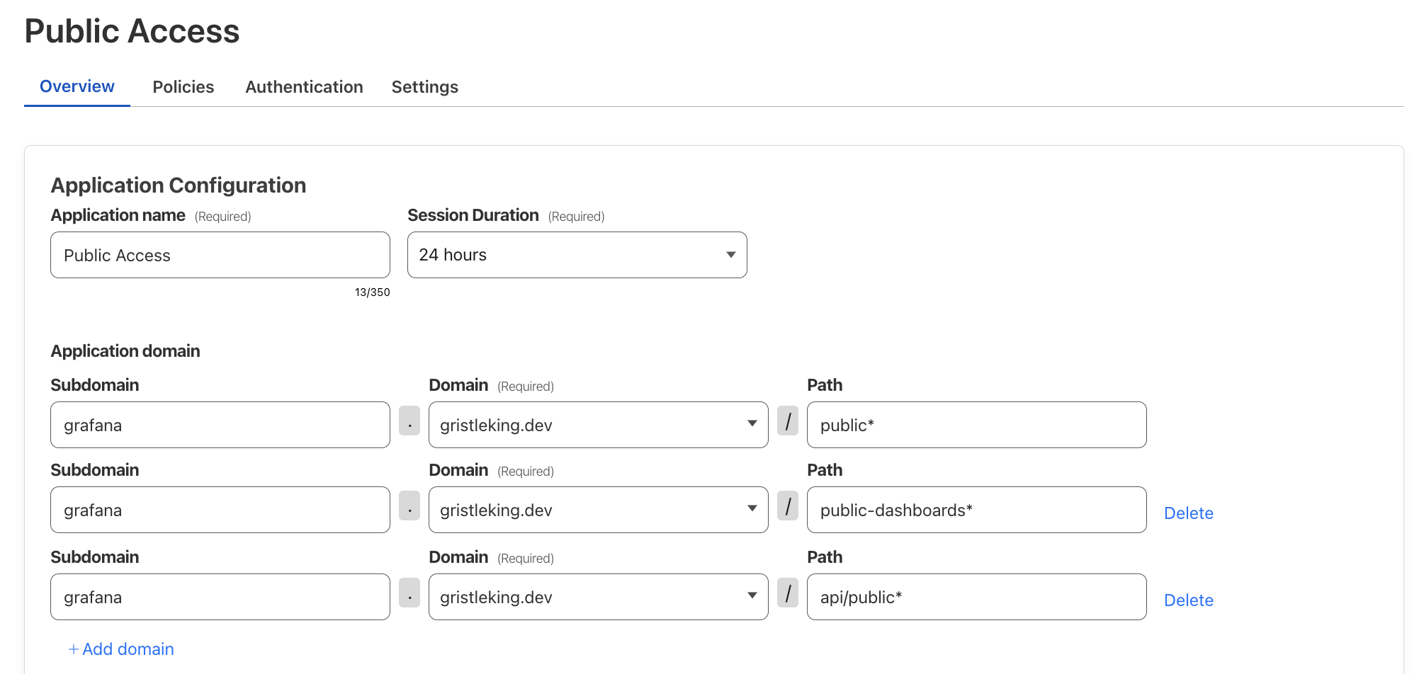 Add a Grafana Public Access Application