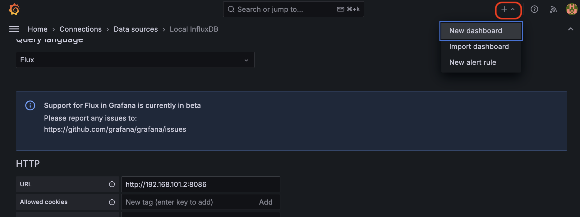 Grafana add new dashboard