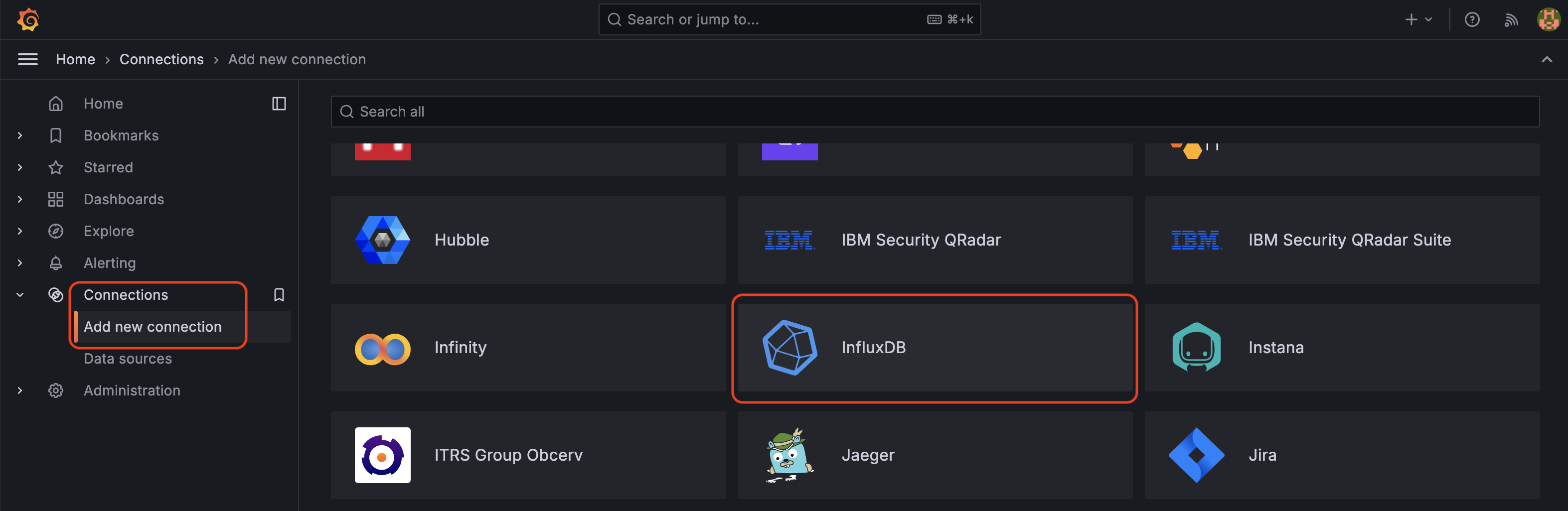 Adding a new InfluxDB connection