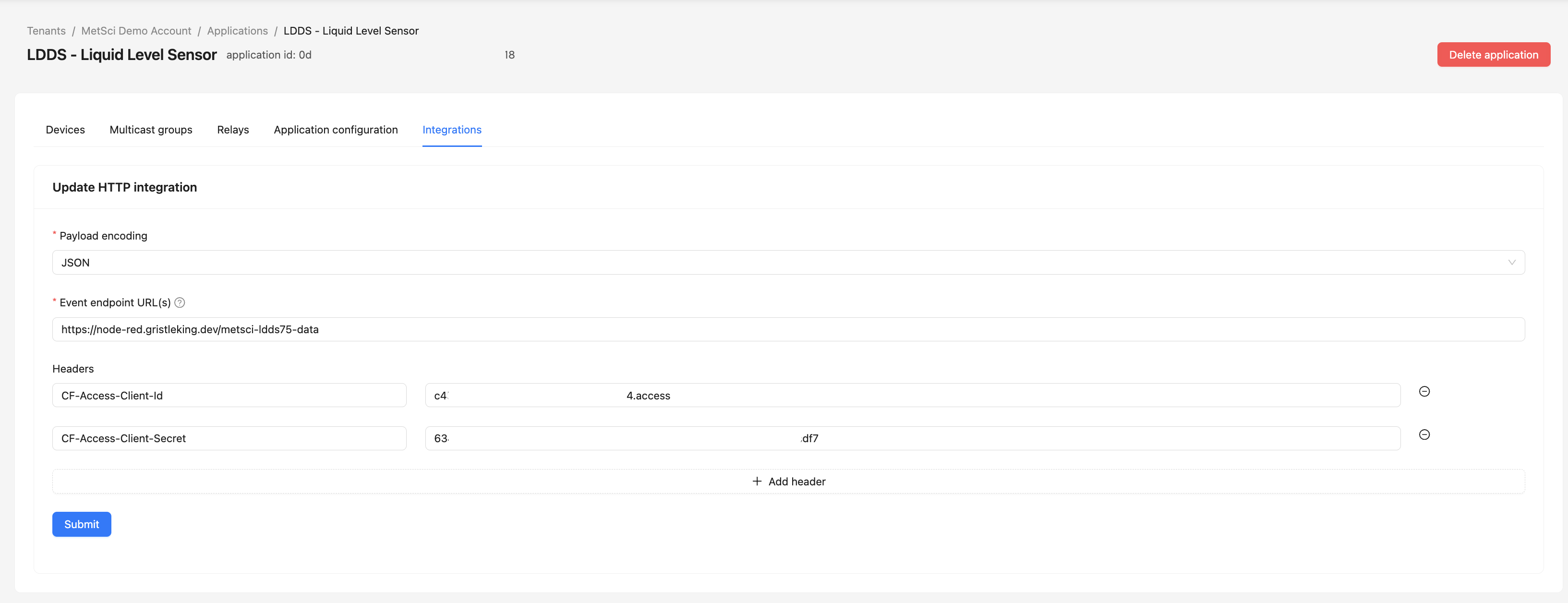 Set up your http integration in MetSci Chirpstack