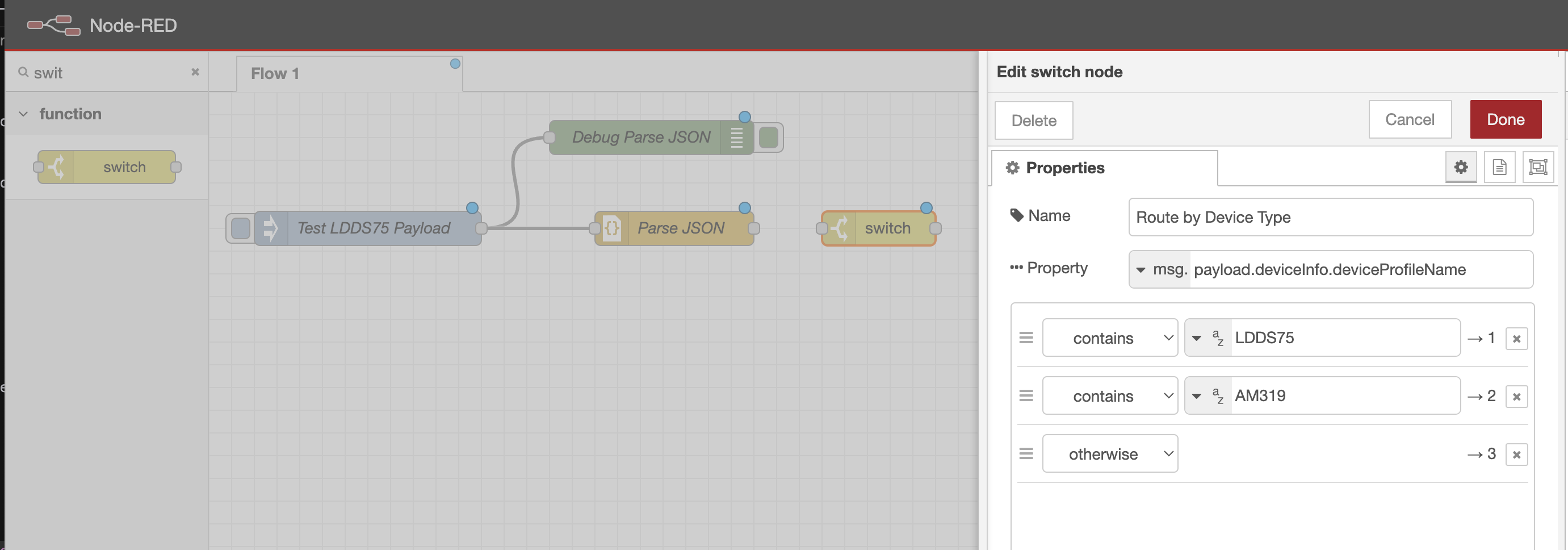 Configuring the switch node